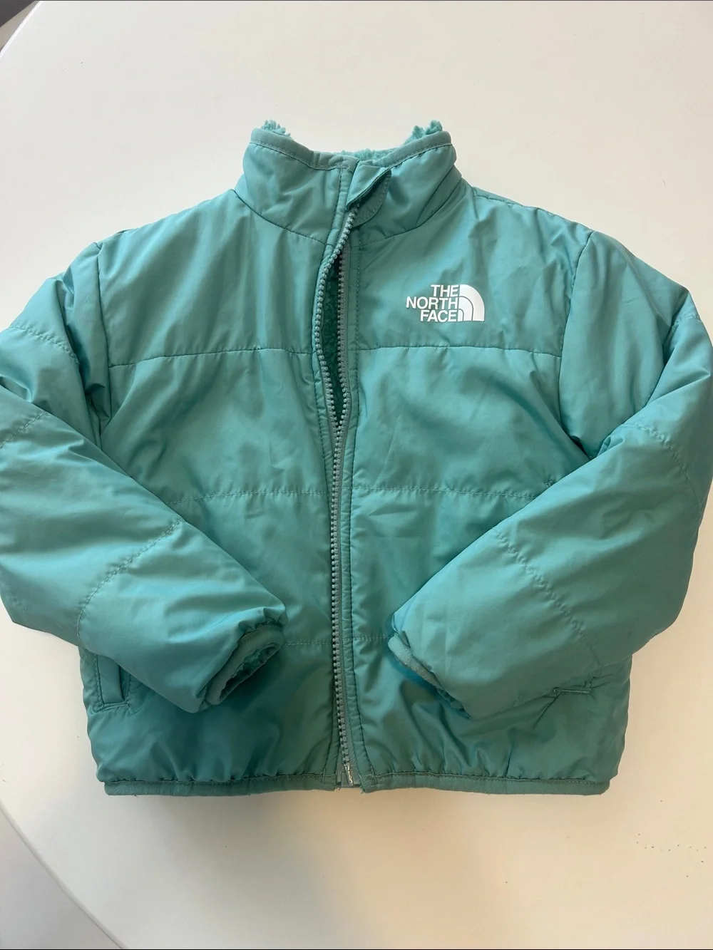 Reversible North Face Kids Teal Green Puffer Jacket